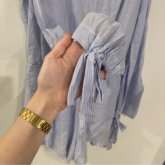 LF Seek The Label Blue & White Open-Shoulder Striped Romper - Picture 7 of 11